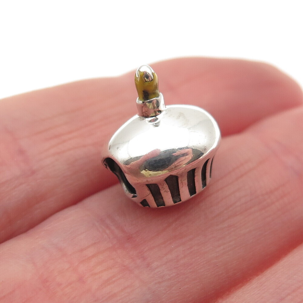 Chamilia 925 Sterling Silver Enamel Birthday Cupcake Slide Bead Charm